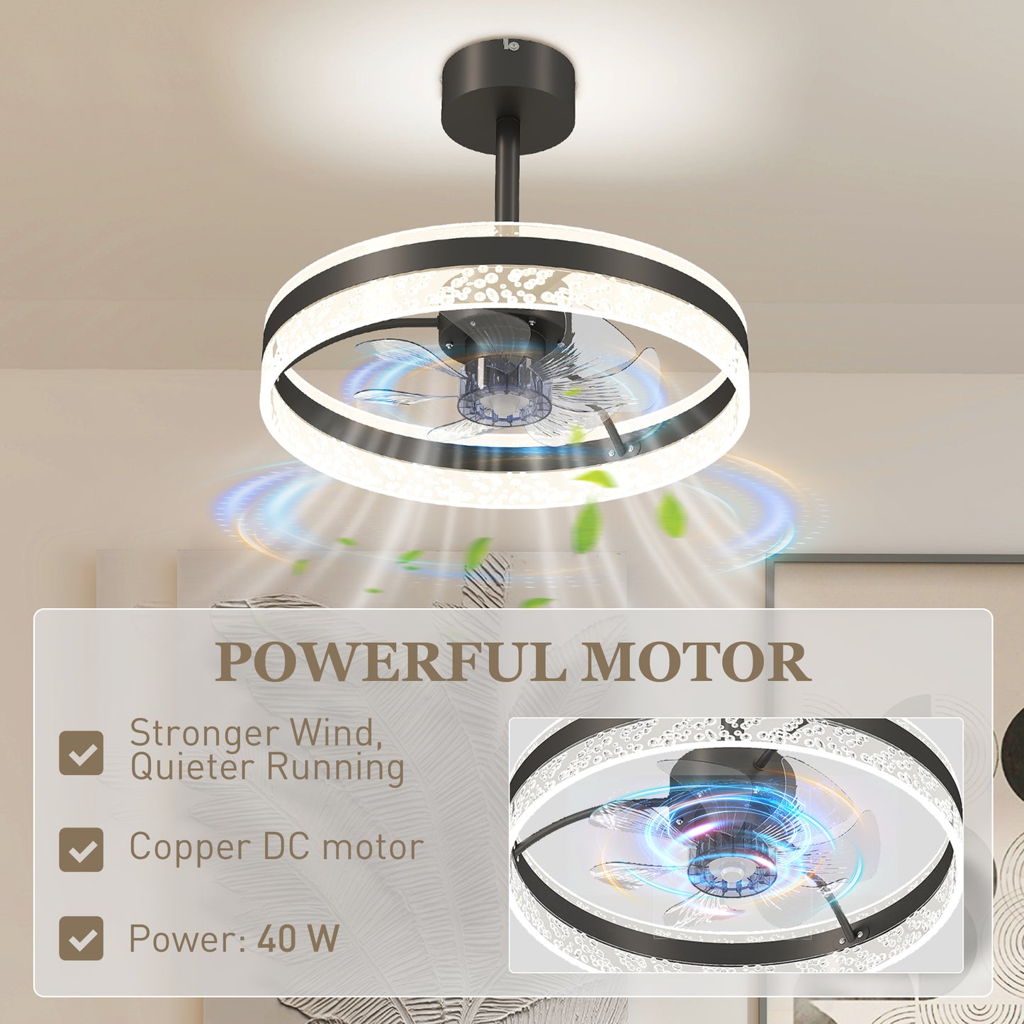 HOMCOM Ceiling Fan With LED Light And Remote Black Copper DC Motor Six Speeds Breeze Mode