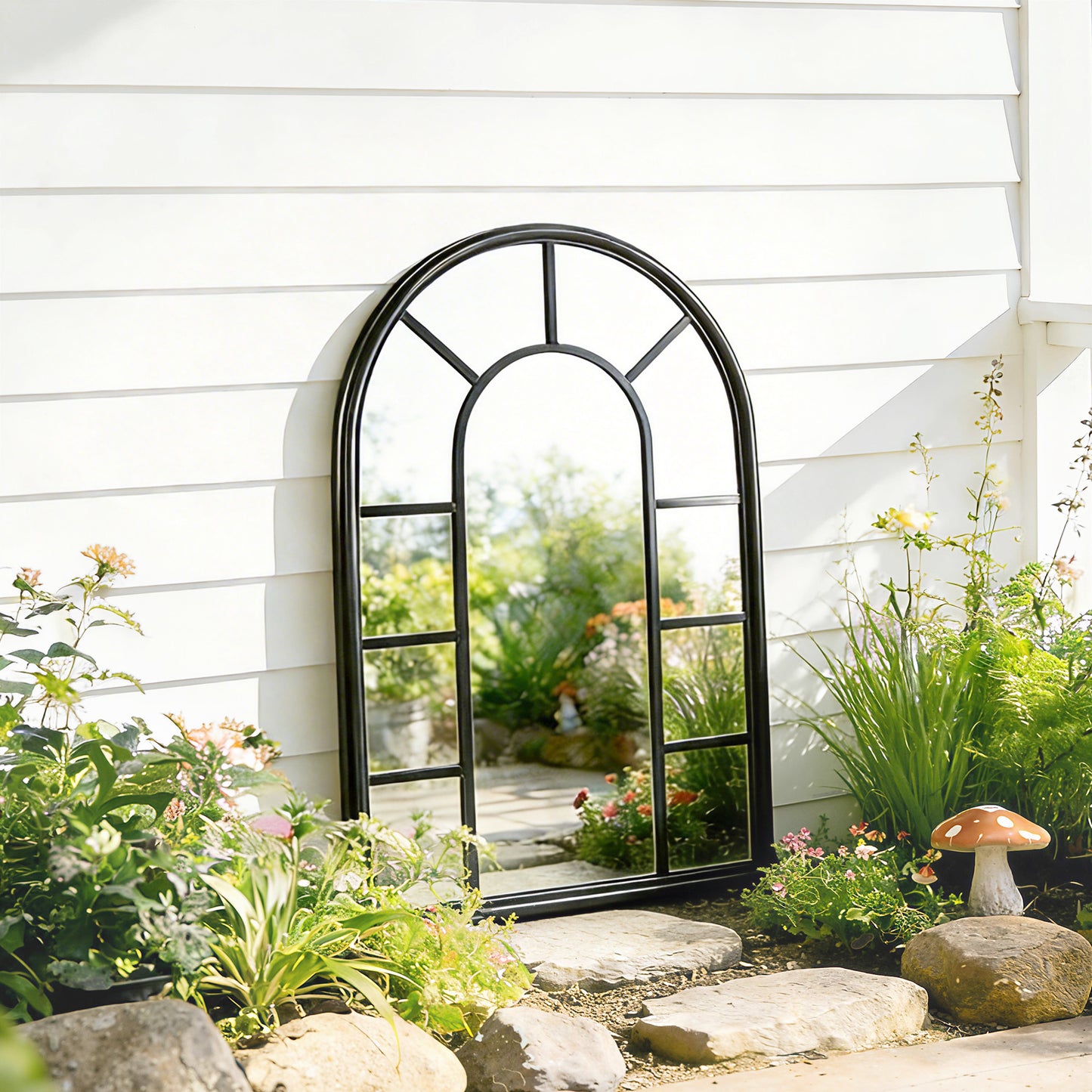 Outsunny Arched Mirror Shatterproof Acrylic Windowpane Wall Mounted Mirror With Robust Metal Frame 71 x 51 cm Black