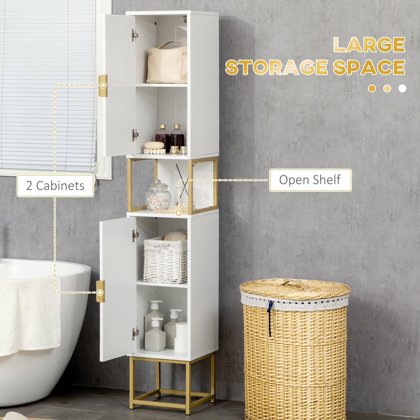 Kleankin 4 Piece Bathroom Furniture Set Freestanding Tall Cabinet Under Sink Storage Two Wall Mounted Cabinets White
