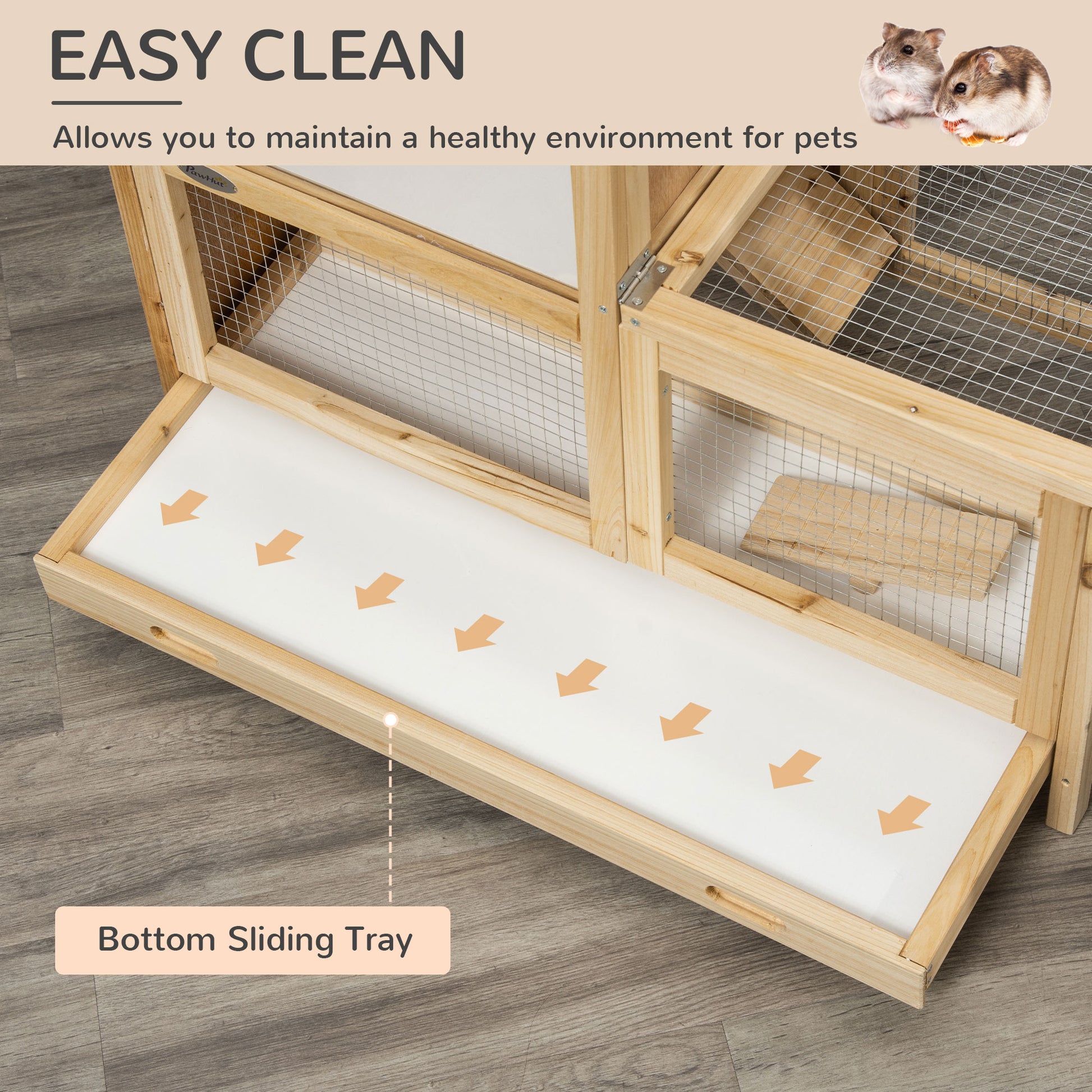 PawHut 2-Tier Wooden Hamster Habitat with Exercise Wheel and Easy-Clean Sliding Tray - ALL4U RETAILER LTD