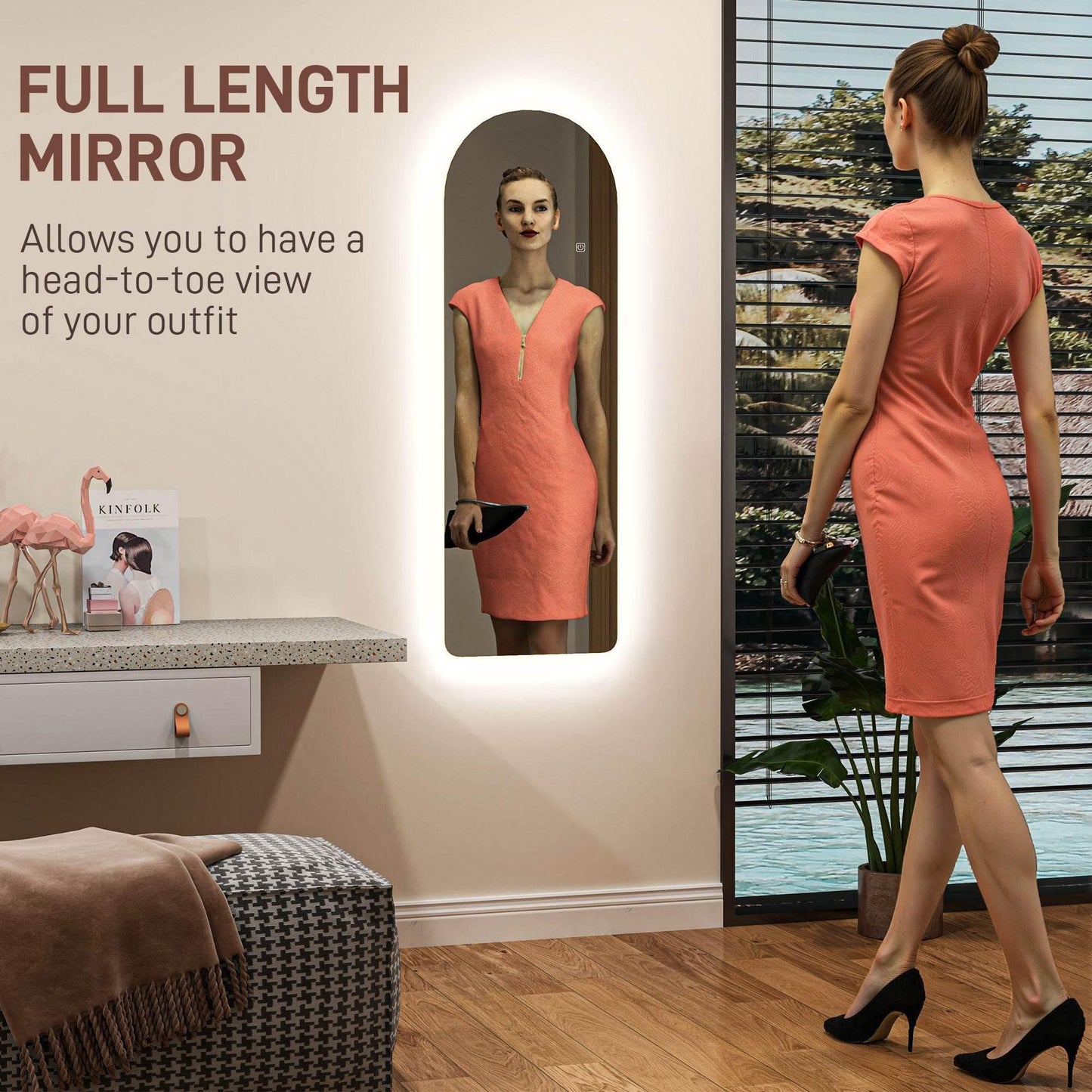 Illuminated Arch Floor Mirror with Adjustable LED Lights - 120 x 40cm - ALL4U RETAILER LTD