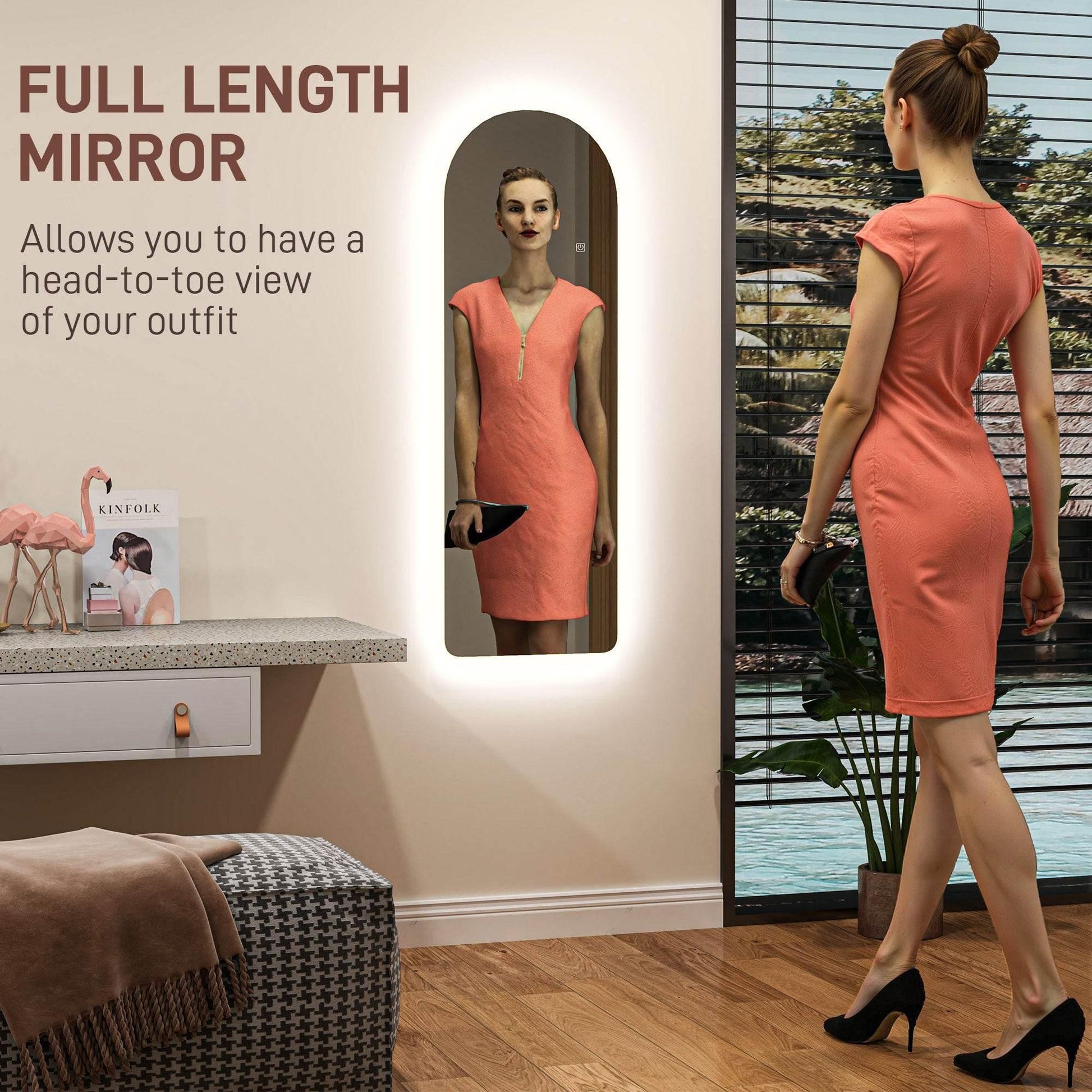 Illuminated Arch Floor Mirror with Adjustable LED Lights - 120 x 40cm - ALL4U RETAILER LTD