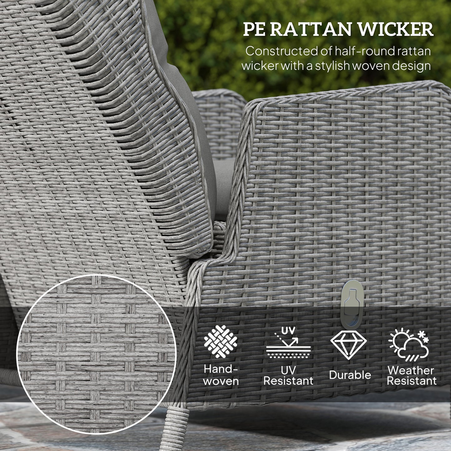Outsunny 5 Piece Rattan Bistro Set Adjustable Back Reclining Wicker With Cushions Glass Top Table Light Grey