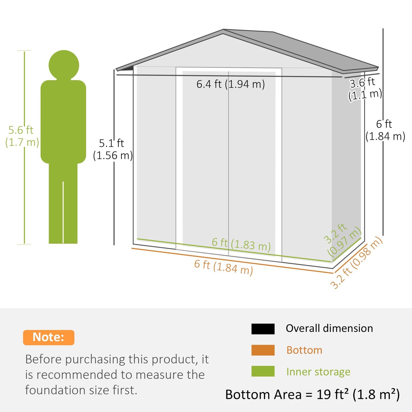 Outsunny 6.5x3.5ft Outdoor Metal Storage Shed with Double Sliding Doors and Ventilation in Dark Grey - ALL4U RETAILER LTD