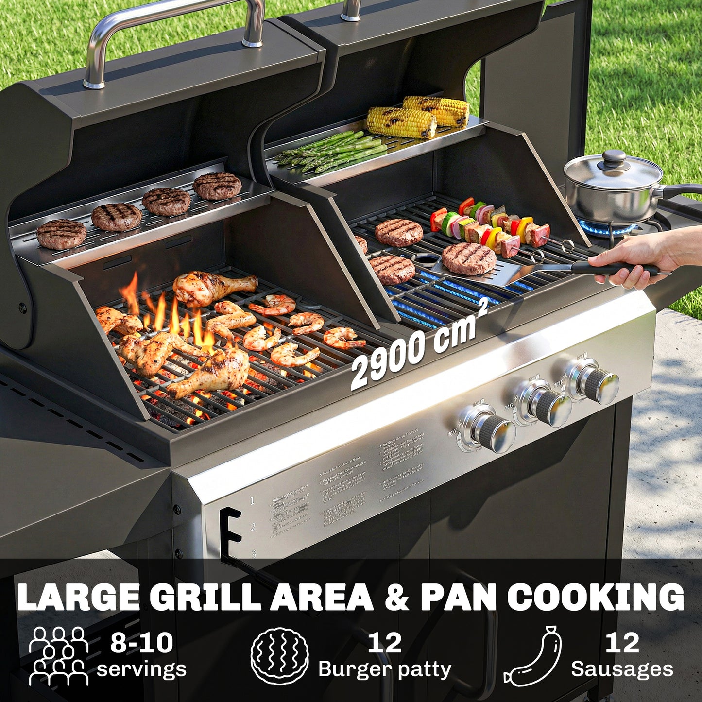 Outsunny Dual Fuel BBQ Grill 2 In 1 Gas Grill And Charcoal Smoker Hybrid With Wheels
