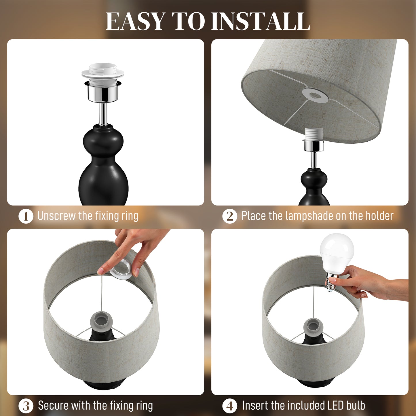 HOMCOM Set Of Two USB Ports Table Lamps With Three Colour Temperature LEDs Black And Beige