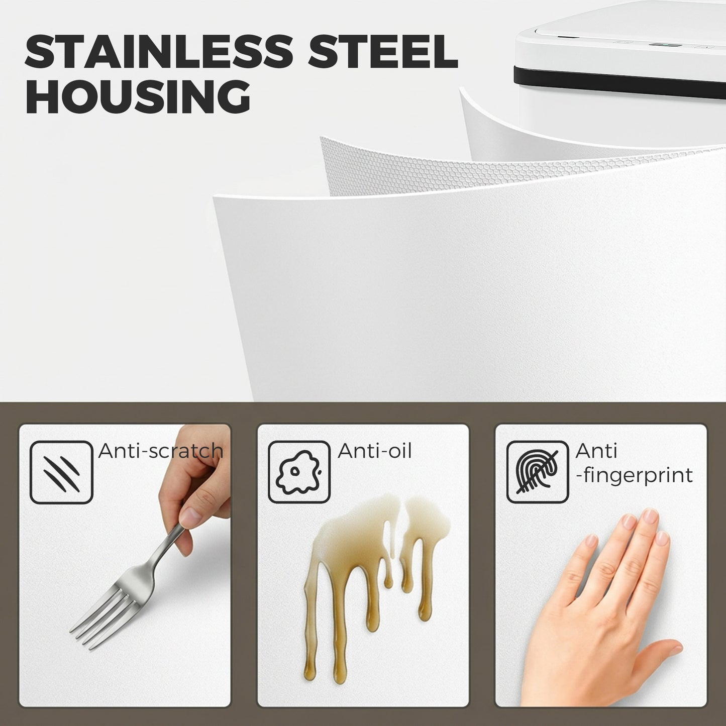 HOMCOM 40L Sensor Kitchen Bin With Soft Close Lid White Stainless Steel Finish Touchless Motion Sensor