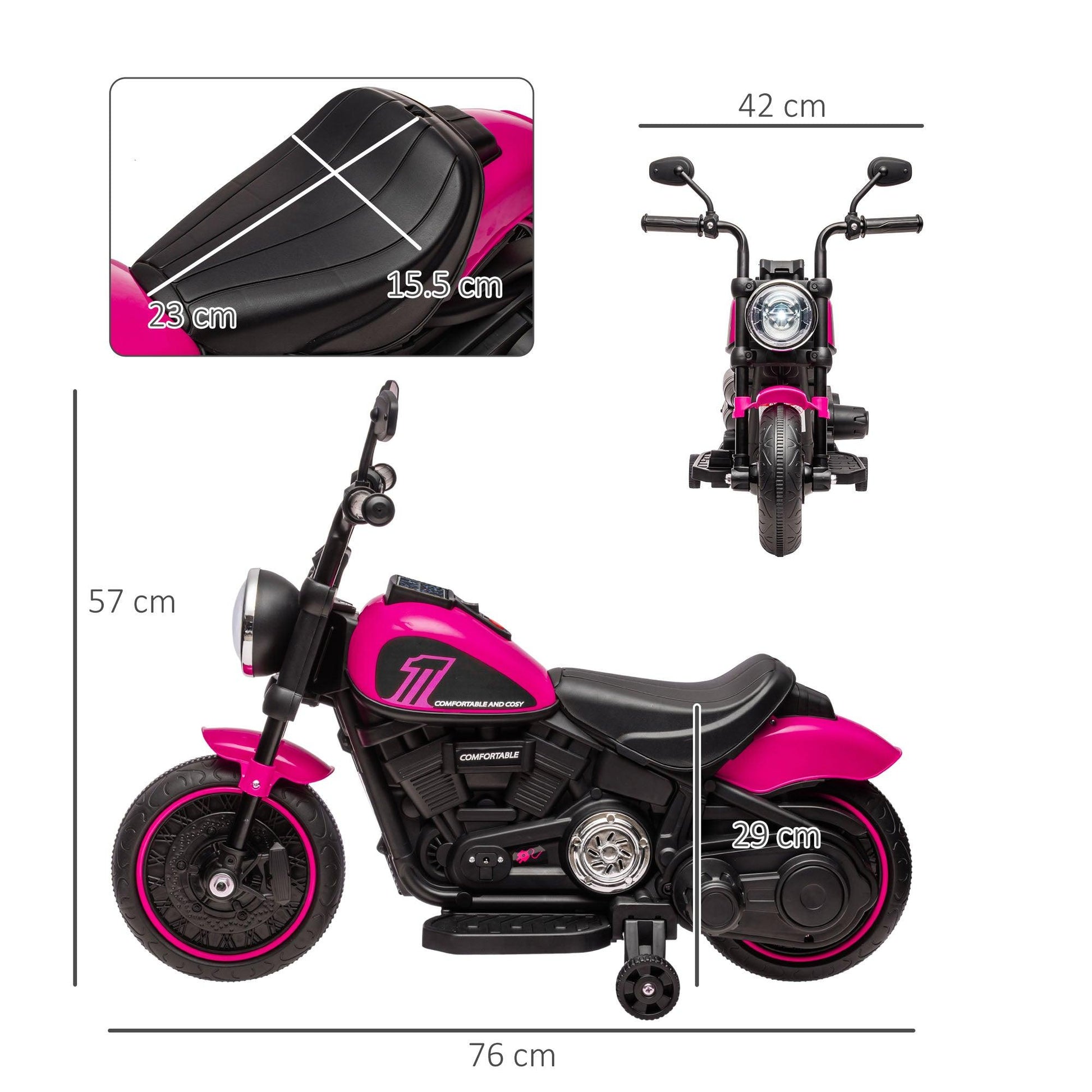 HOMCOM 6V Electric Motorbike with Training Wheels, One-Button Start - Pink - ALL4U RETAILER LTD