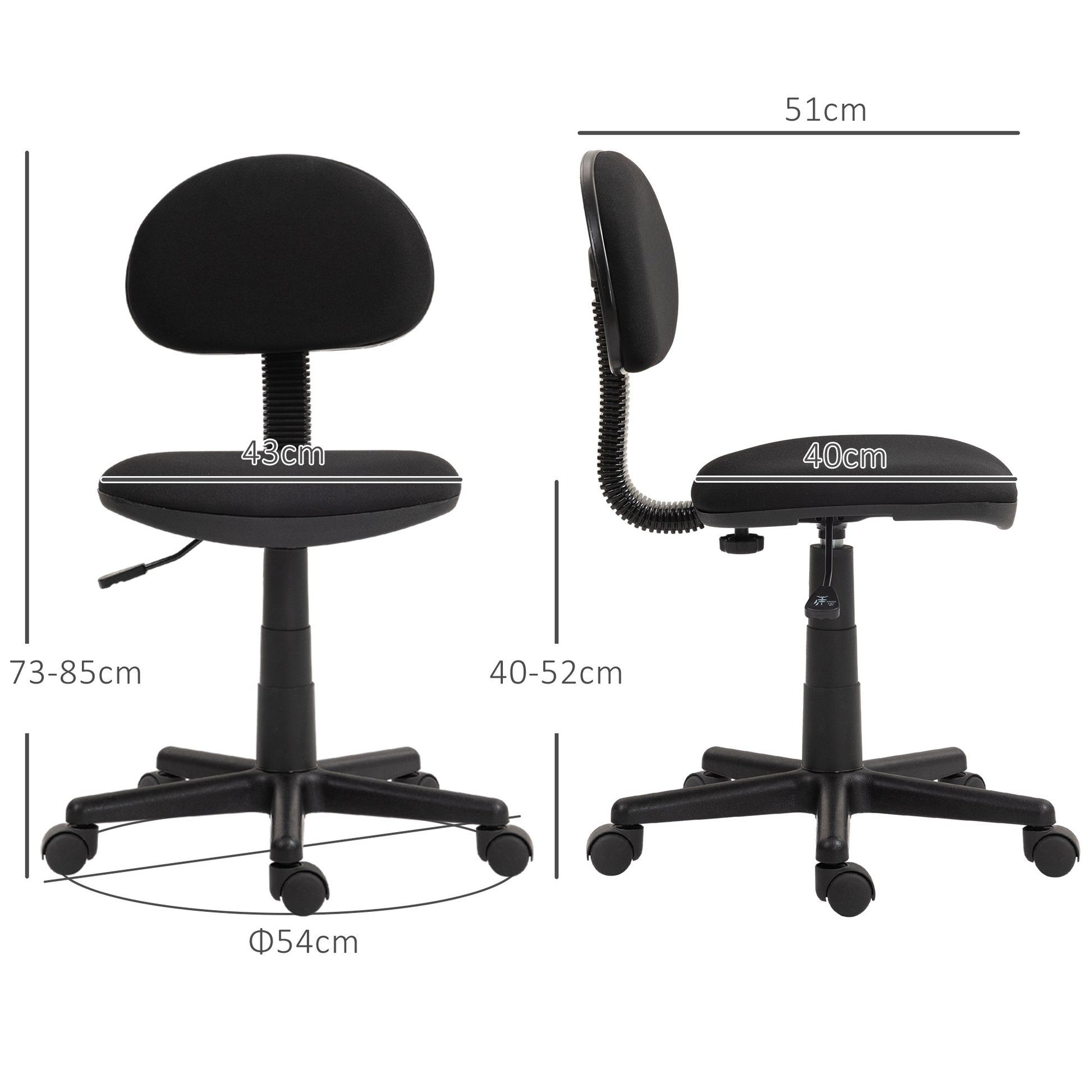 HOMCOM Compact Swivel Desk Chair - Black - ALL4U RETAILER LTD