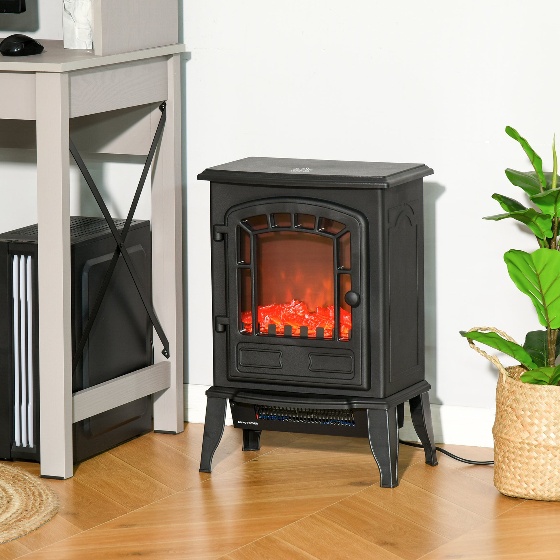 HOMCOM Freestanding Electric Fireplace Heater with Realistic Flame and Overheat Protection - 1000W/2000W, Elegant Black Design - ALL4U RETAILER LTD