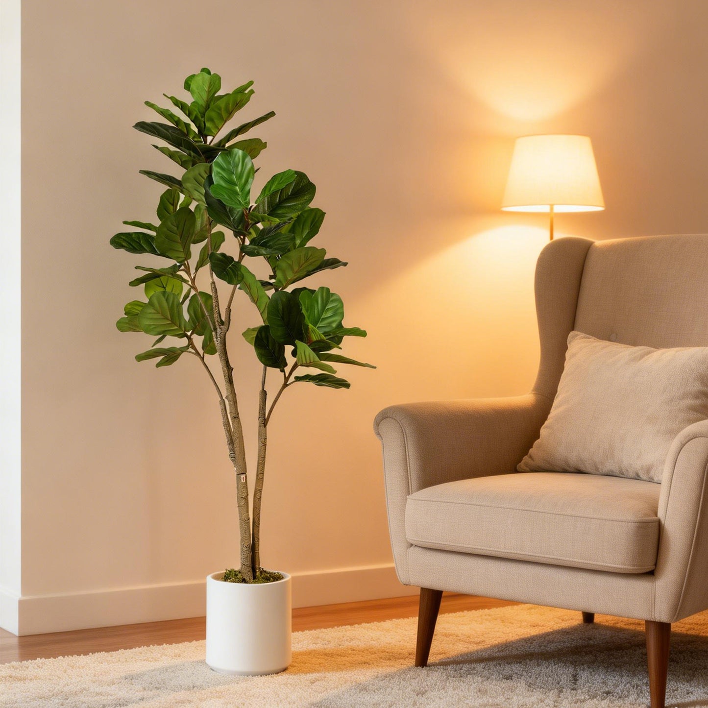 HOMCOM 150cm Artificial Ficus Tree in White Cement Planter with Weighted Base for Realistic Green Indoor Decor