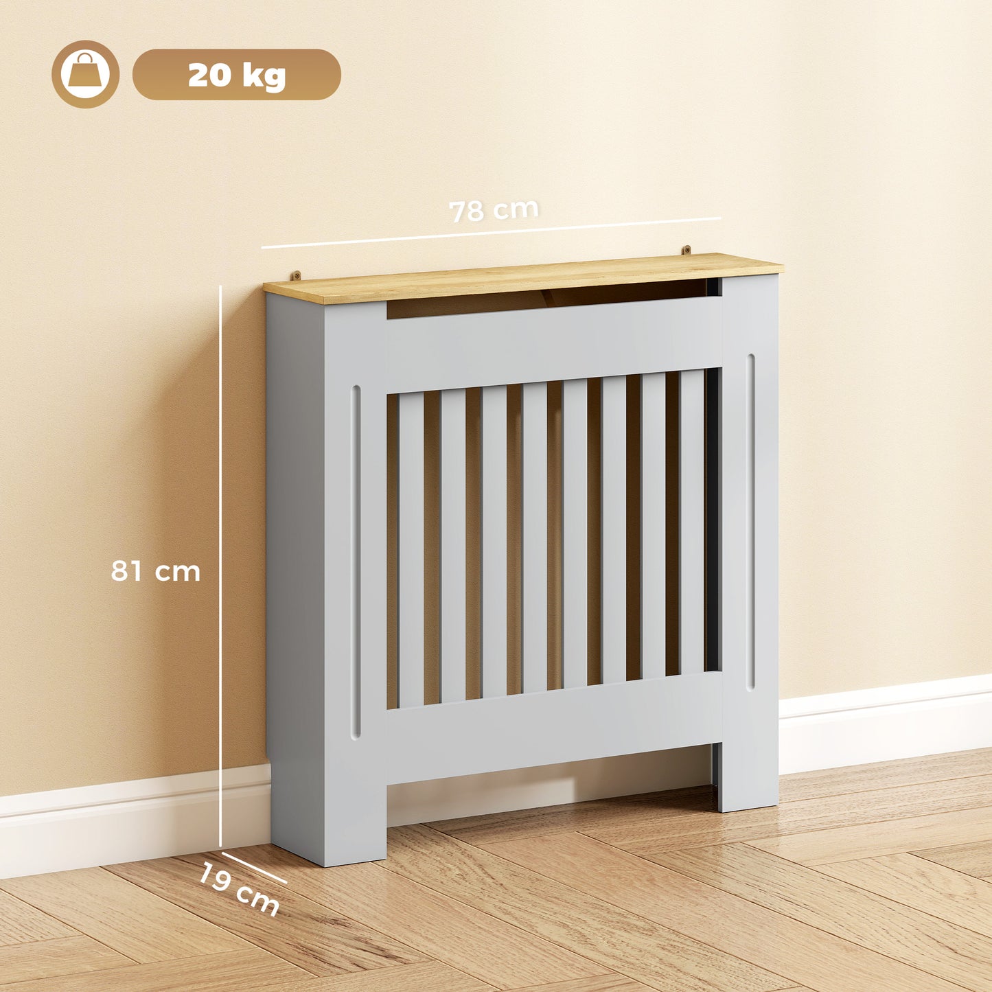 HOMCOM Slatted Radiator Cover In Grey Painted MDF With Lined Grill 78L x 19W x 81H cm