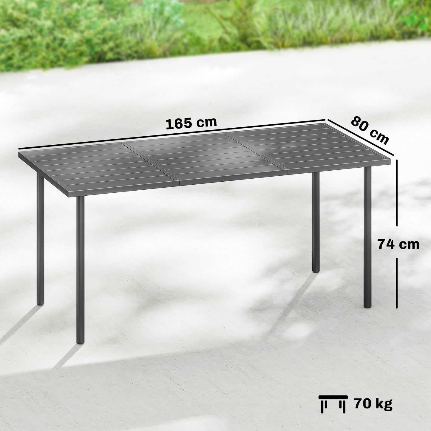 Outsunny 165 X 80 Cm Rectangular Garden Dining Table For 6 With Slatted Top Weather Resistant Metal Frame