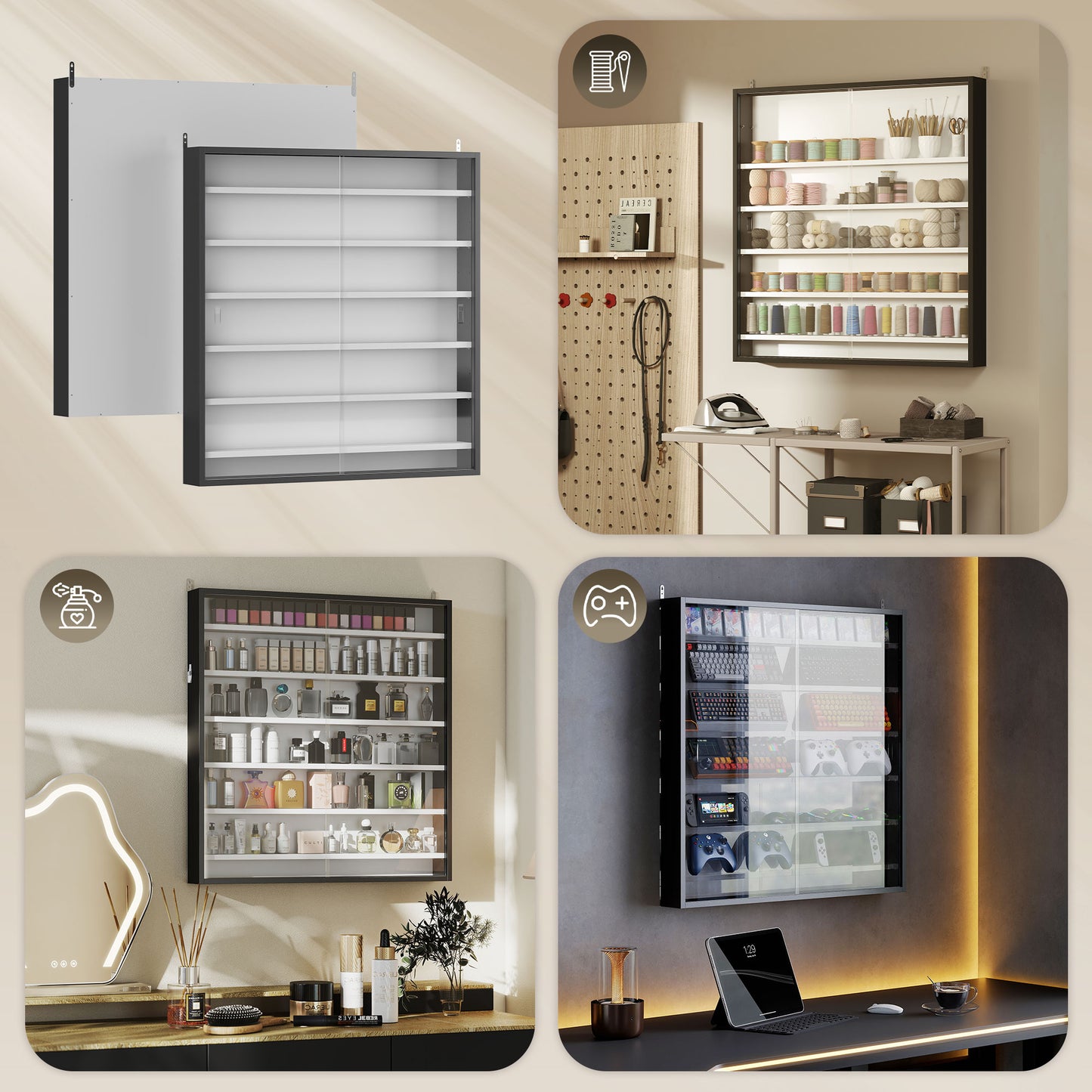 HOMCOM Six Shelf Display Cabinet With Glass Doors Black And White Ideal For Decor And Storage