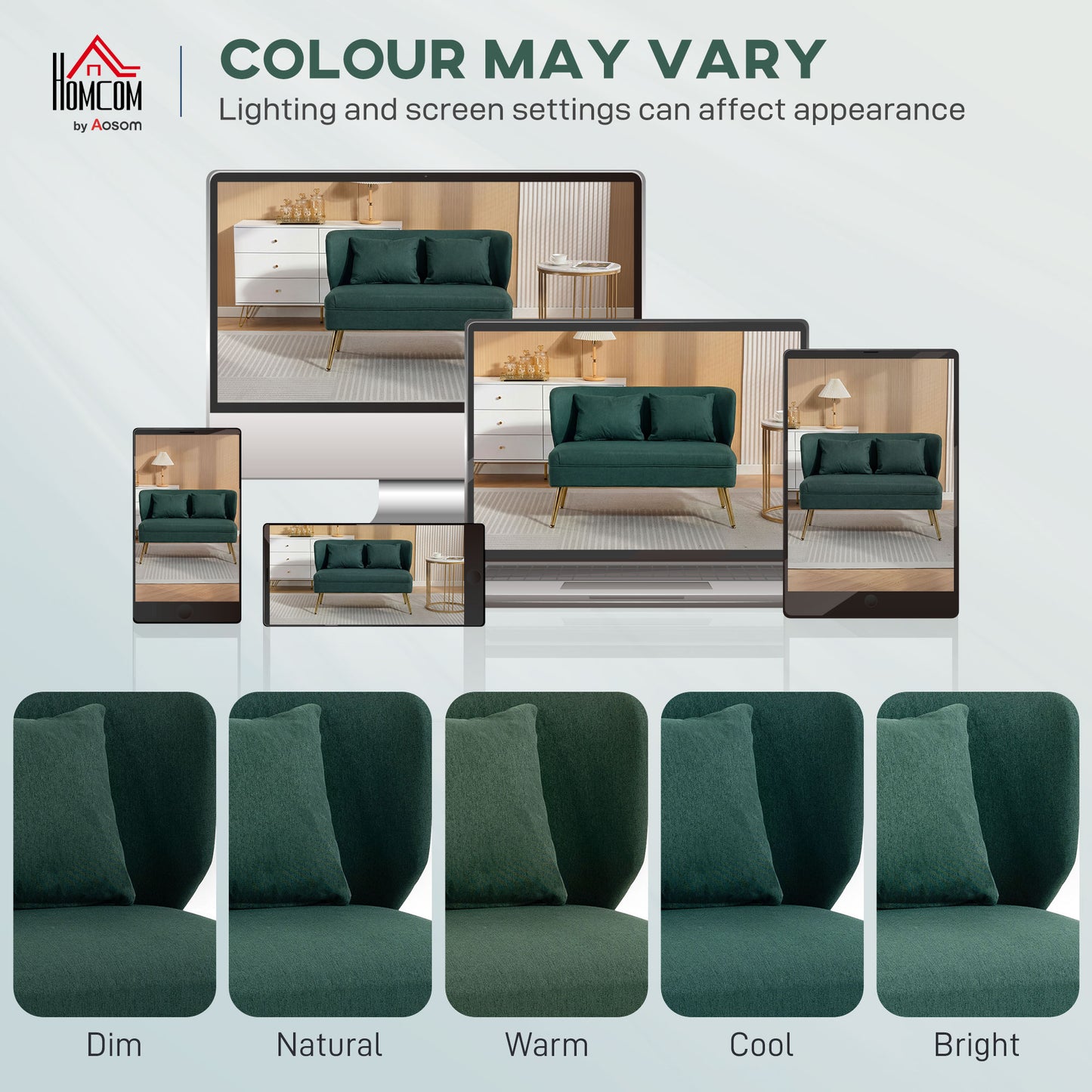 HOMCOM 2 Seater Sofa With Wing Back In Linen Look Fabric Thick Padded Seat Metal Legs Dark Green