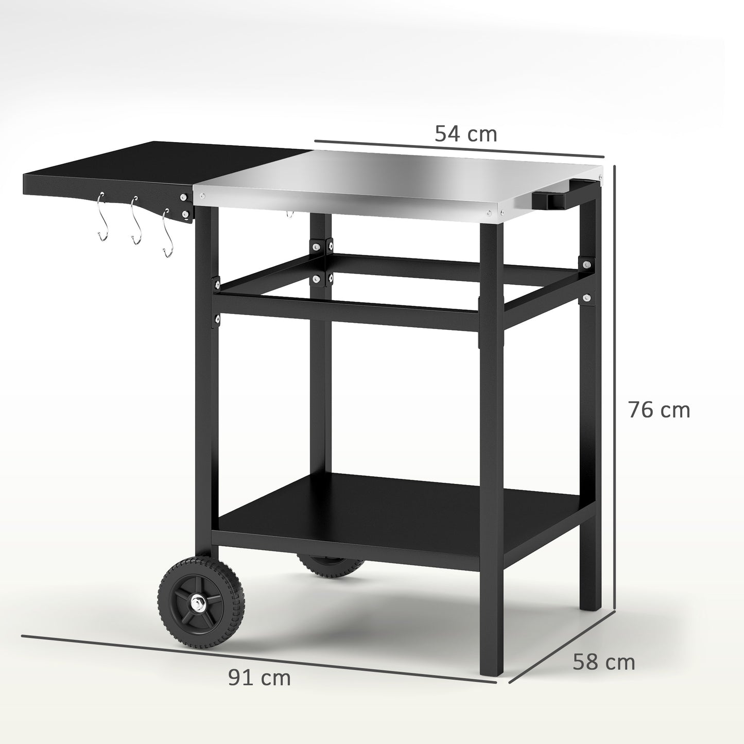 Outsunny Pizza Oven Table Cart With Stainless Steel Top And Foldable Side Table Hooks And Shelf Black