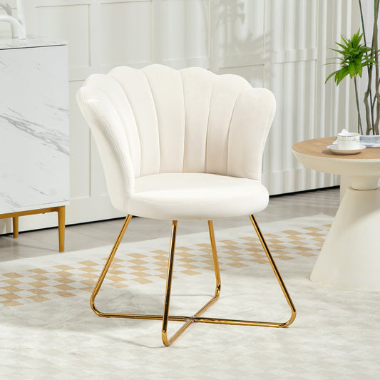 HOMCOM Velvet Feel Lotus Petal Accent Chair Cream Upholstered Living Room Bedroom Seating