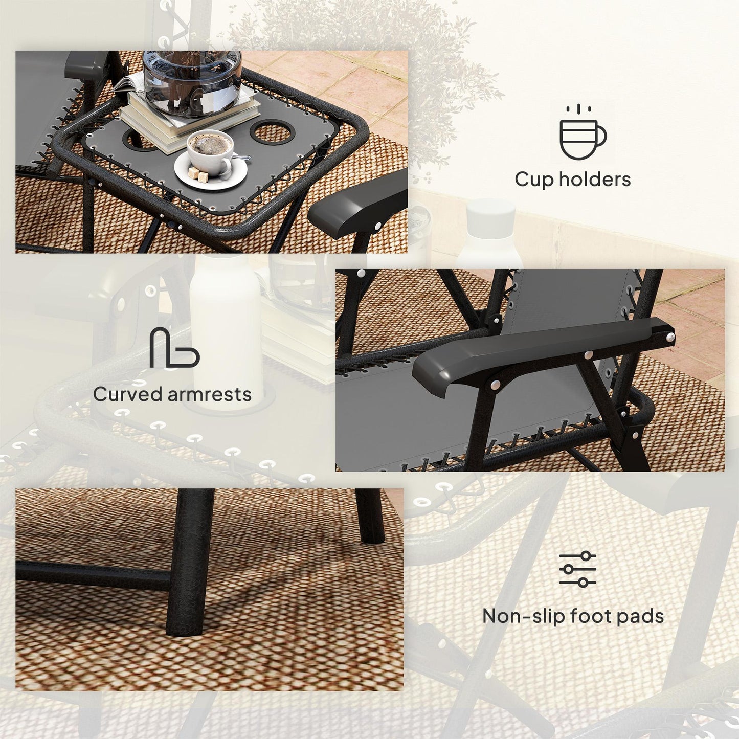 Outsunny Three Piece Garden Table And Two Armchairs Set In Dark Grey With Textiline