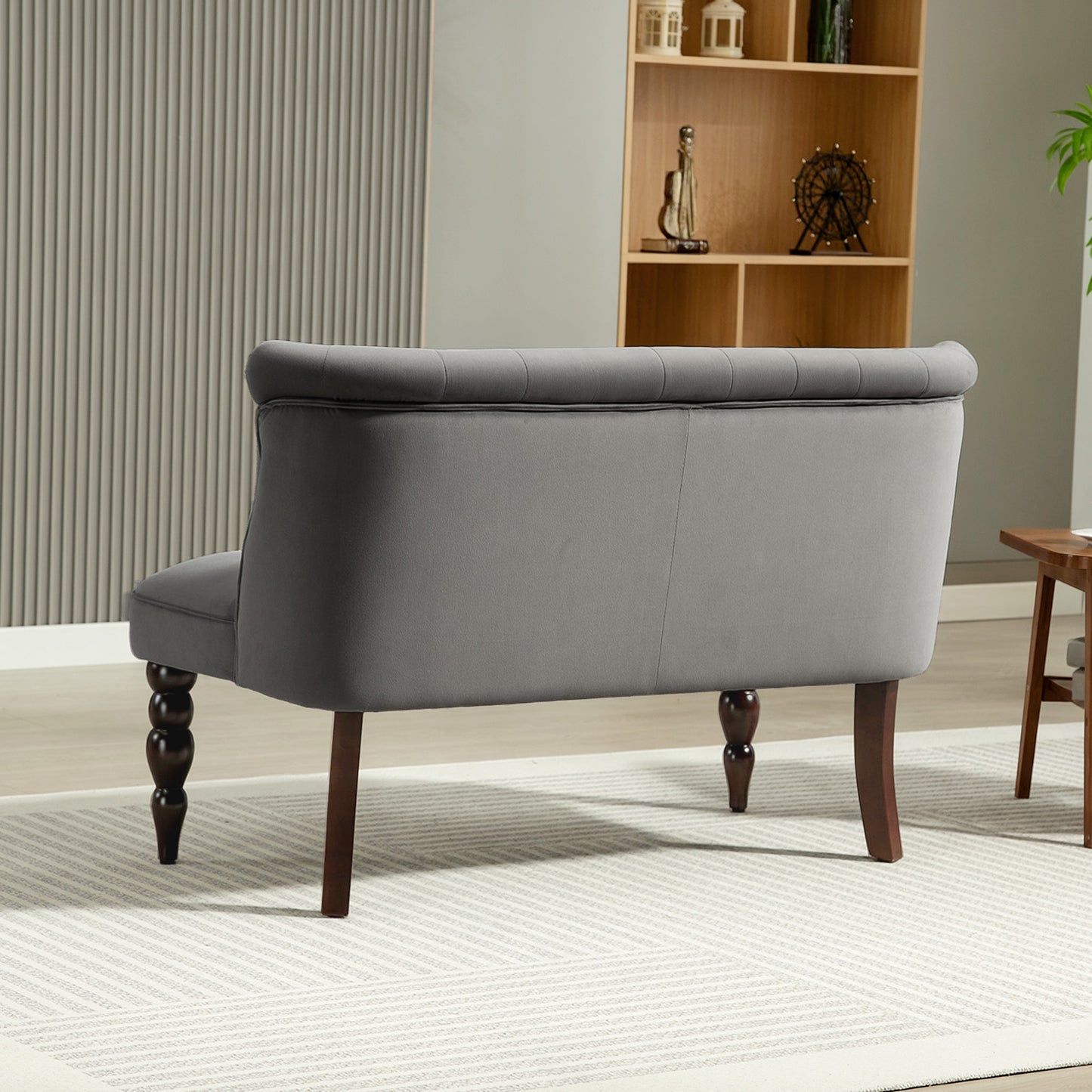 HOMCOM Velvet 2 Seater Sofa With Button Tufted Wingback Loveseat Rubber Wood Legs Charcoal Grey For Living Room