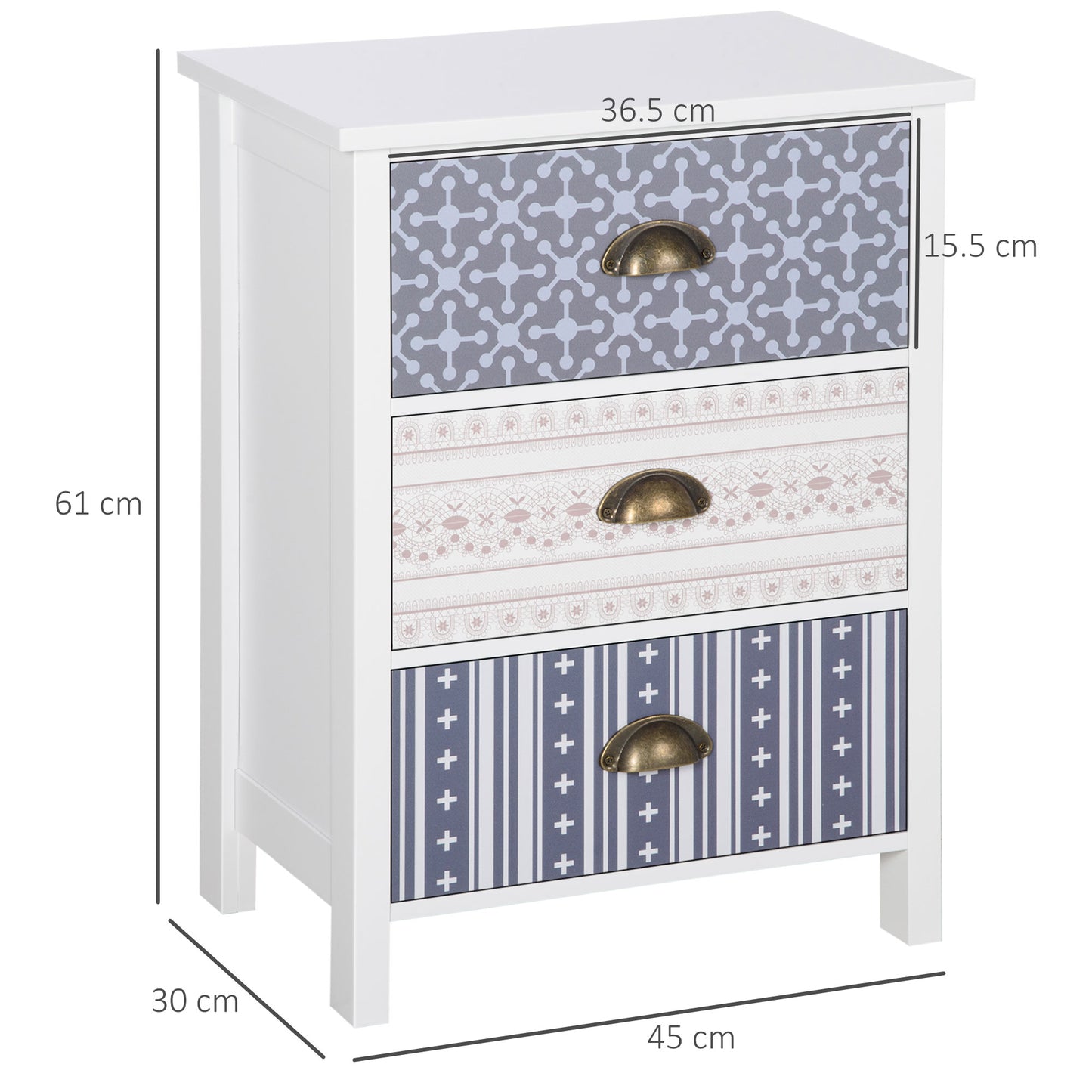 HOMCOM Shabby Chic 3-Drawer Nightstand Set of 2 in Purple - Stylish Storage for Bedroom and Living Room - ALL4U RETAILER LTD