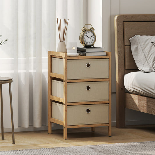 HOMCOM Narrow Chest Of Drawers With Bamboo Frame And 3 Fabric Drawers In Cream White