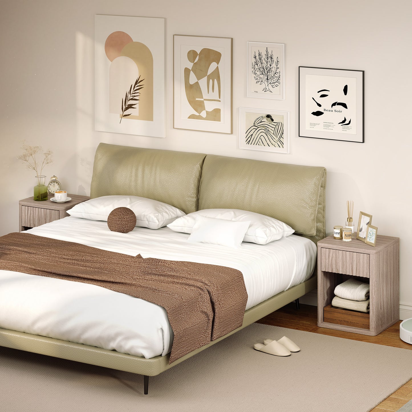 HOMCOM Modern Bedside Table Set of 2 With Drawer and Open Shelf Nightstands for Bedroom Oak Finish