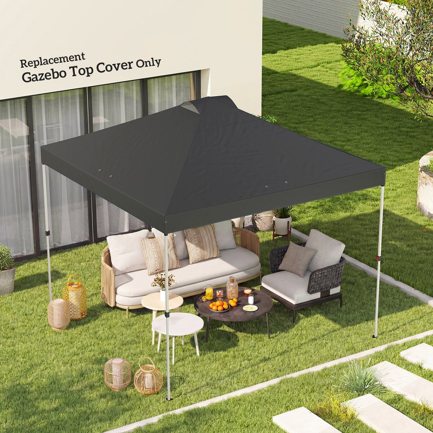 Outsunny Gazebo Roof Replacement UV50 Plus Waterproof Pop Up Canopy Cover With Eight Drainage Holes 3x3m Dark Grey