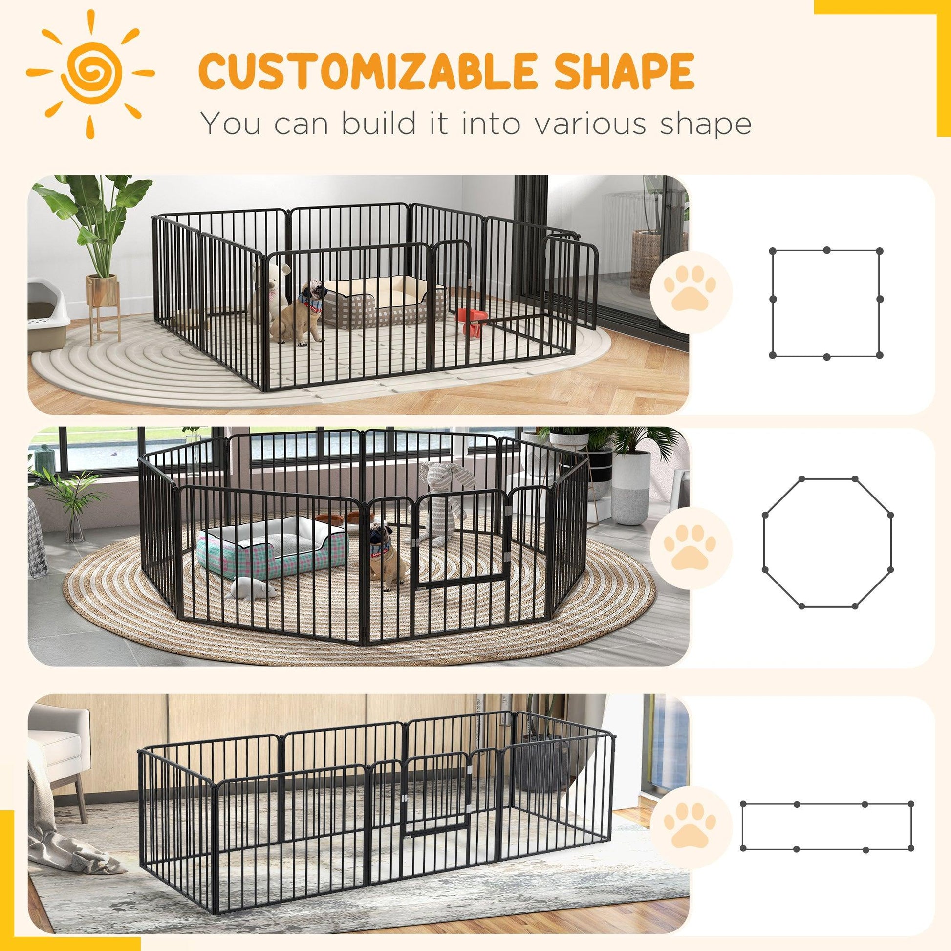 PawHut 8 Panels Heavy Duty Dog Pen, 60cm Height Pet Playpen for Indoor Outdoor, Small Dogs - ALL4U RETAILER LTD