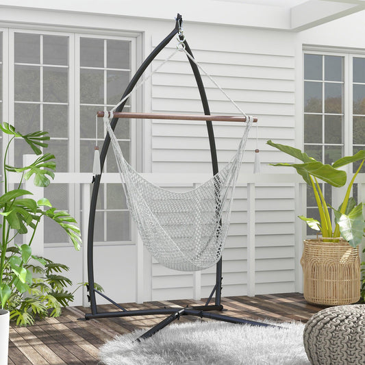 Outsunny Hammock Chair Stand, Hanging Heavy Duty Metal Frame Hammock Stand with Chain, for Hanging Hammock Air Porch Swing Chair, Egg Cahir, Indoor & Outdoor Use, Black - ALL4U RETAILER LTD