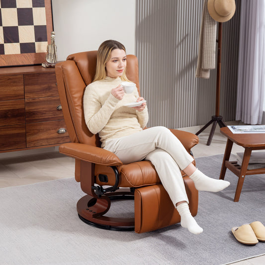 HOMCOM Faux Leather Swivel Recliner Chair Brown With 135 Degree Recline And Footrest For Ultimate Relaxation