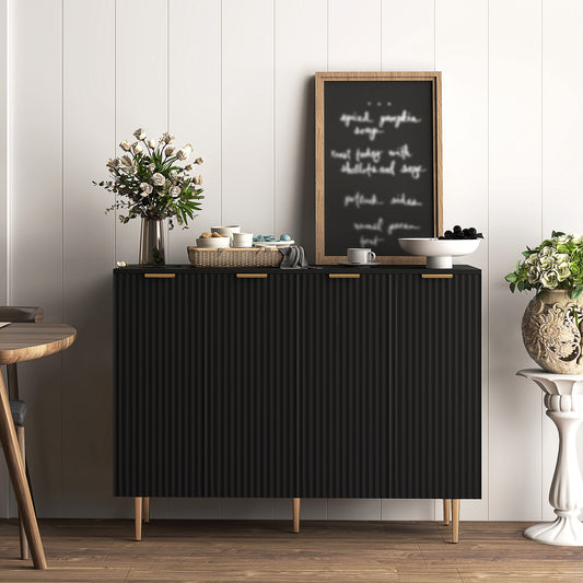 HOMCOM Black Sideboard Buffet Cabinet With Four Doors And Adjustable Shelves For Modern Kitchen Storage