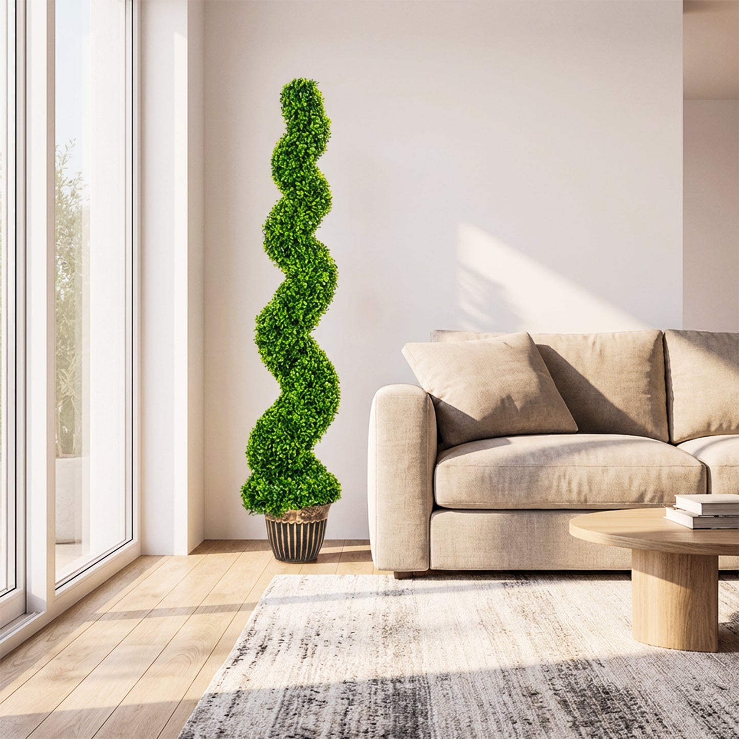 HOMCOM Set Of 2 Artificial Spiral Boxwood Trees With Pots For Home Indoor Outdoor Decor 150cm