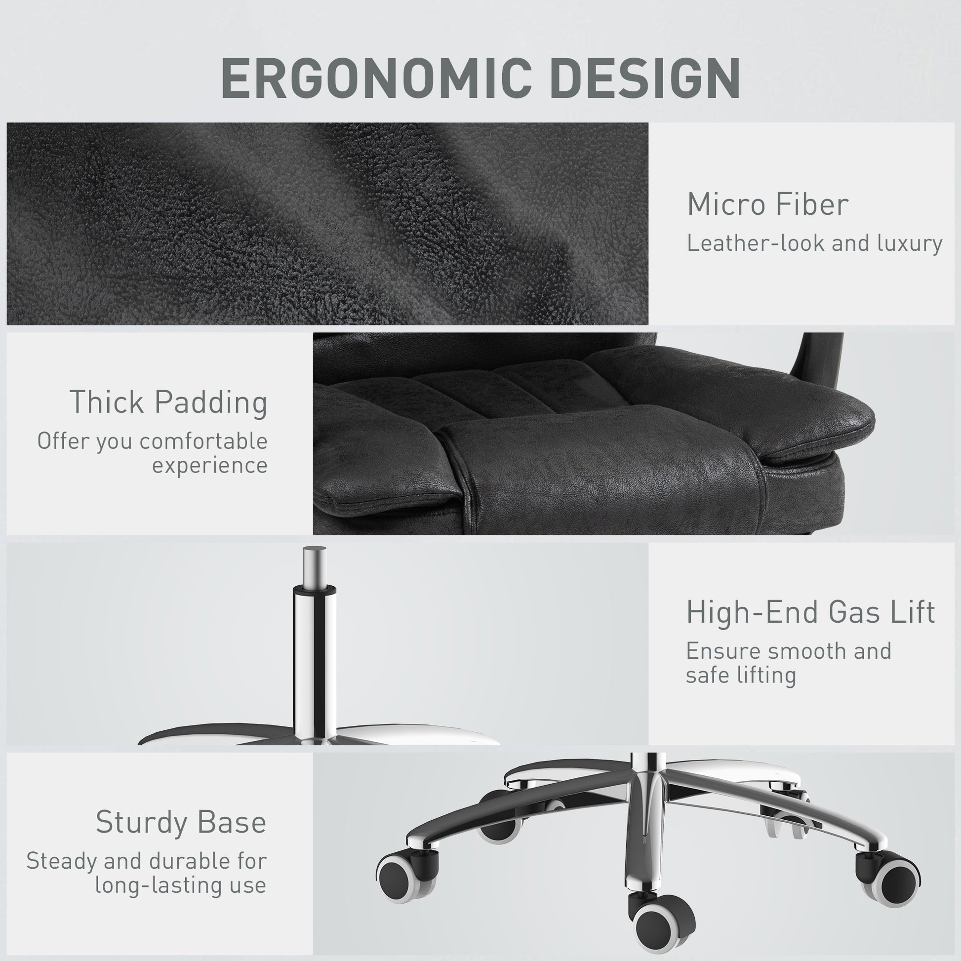 Vinsetto Ergonomic Microfibre Office Chair with Recline, Armrests, and Footrest - Black - ALL4U RETAILER LTD