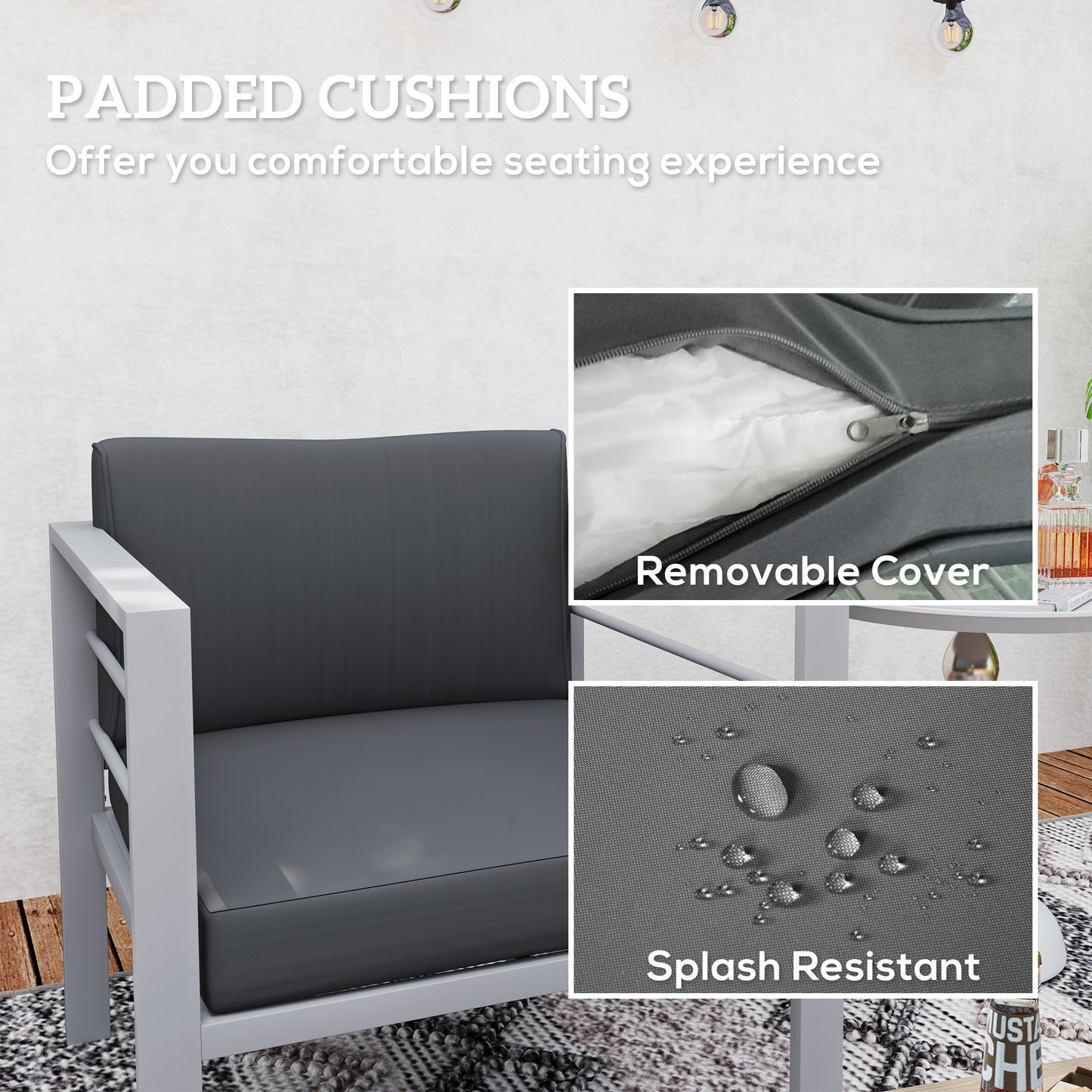 Outsunny Two Piece Garden Sofa Set All Weather With Removable Cushions Metal Frame Outdoor Furniture Charcoal Grey