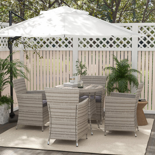 Outsunny Stylish 5-Piece Grey Rattan Dining Set with Cushions and Slatted Table for Outdoor Relaxation - ALL4U RETAILER LTD