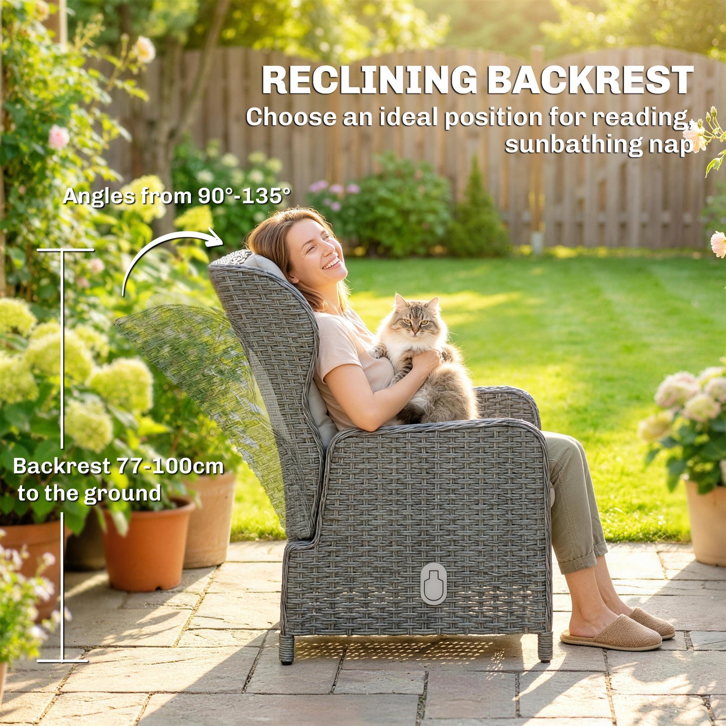 Outsunny 5 Piece Garden Furniture Set Rattan Reclining Chairs With Footstool And Cushions Set Of 2 For Balcony Cream