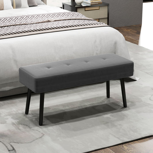 HOMCOM End Of Bed Bench With Corduroy Upholstery And Thick Padding Tufted Window Seat For Entryway And Living Room Grey