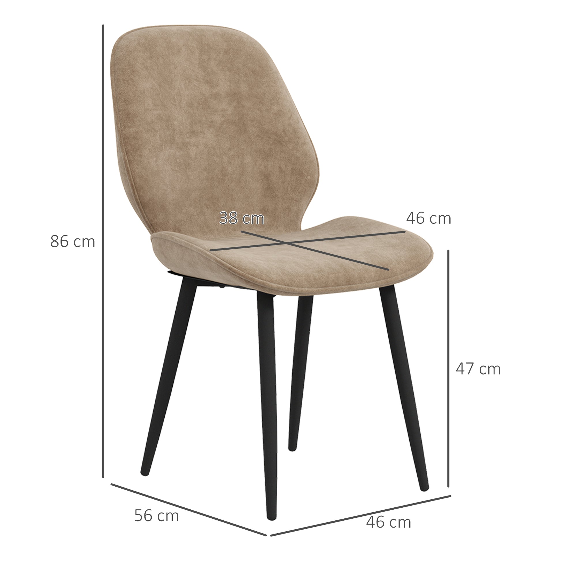 HOMCOM Set of 2 Light Brown Velvet Dining Chairs with Metal Legs for Modern Living and Dining Rooms - ALL4U RETAILER LTD