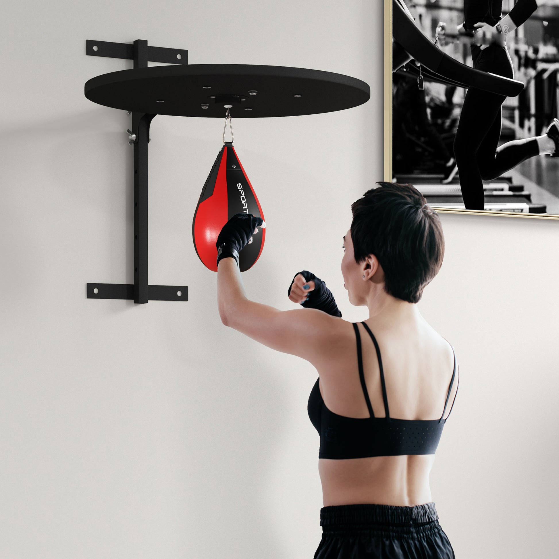 SPORTNOW Adjustable Height Wall-Mounted Speed Bag Training Station | Compact Boxing Kit - ALL4U RETAILER LTD