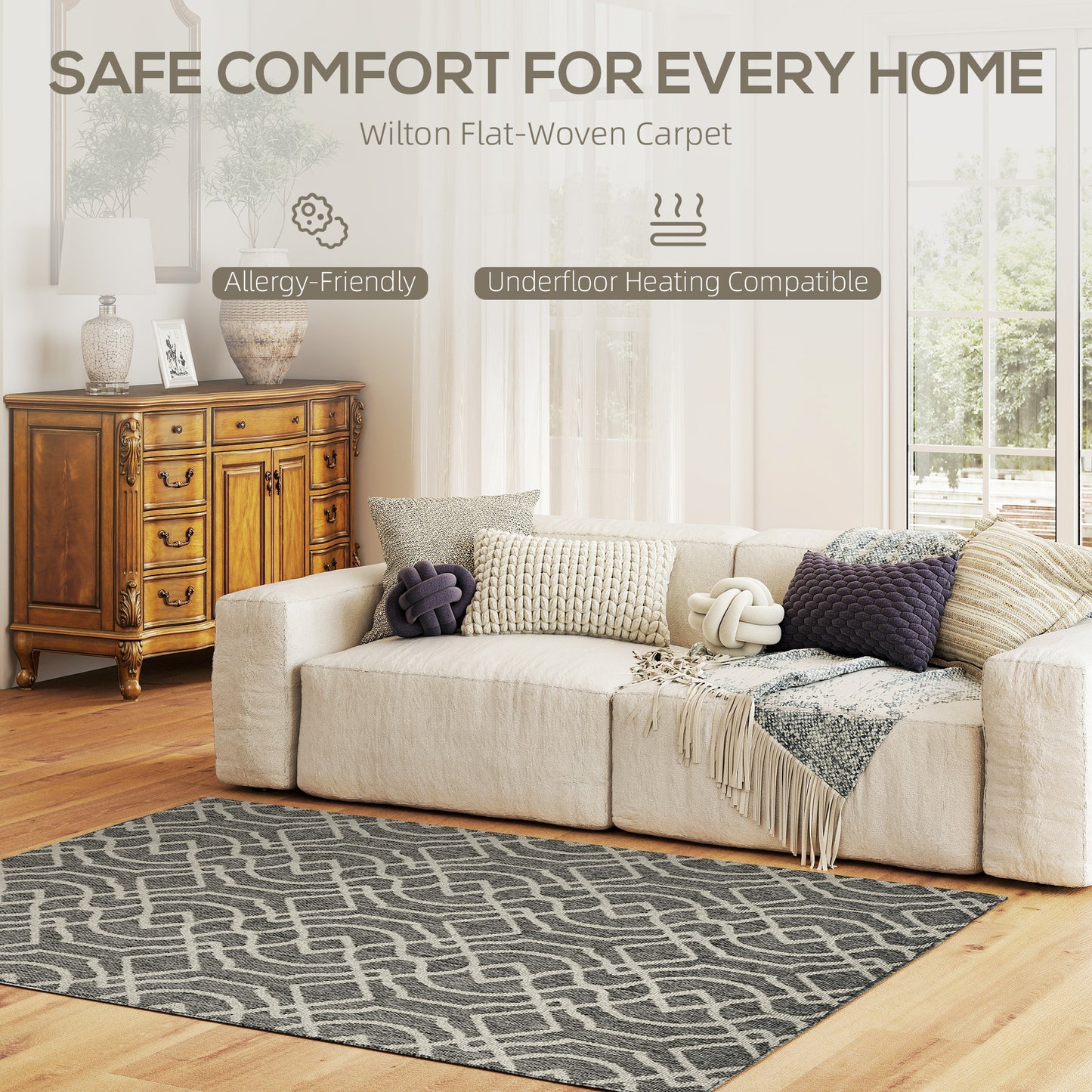 Homcom UV Resistant Indoor Outdoor Area Rug Polypropylene Geometric Pattern Washable 170 by 120 cm Grey