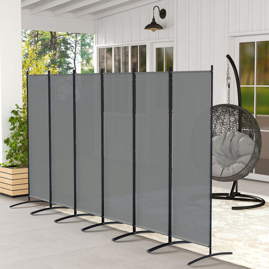 Outsunny 6 Panel Folding Room Divider Freestanding Garden Privacy Screen 332 X 172 cm Dark Grey