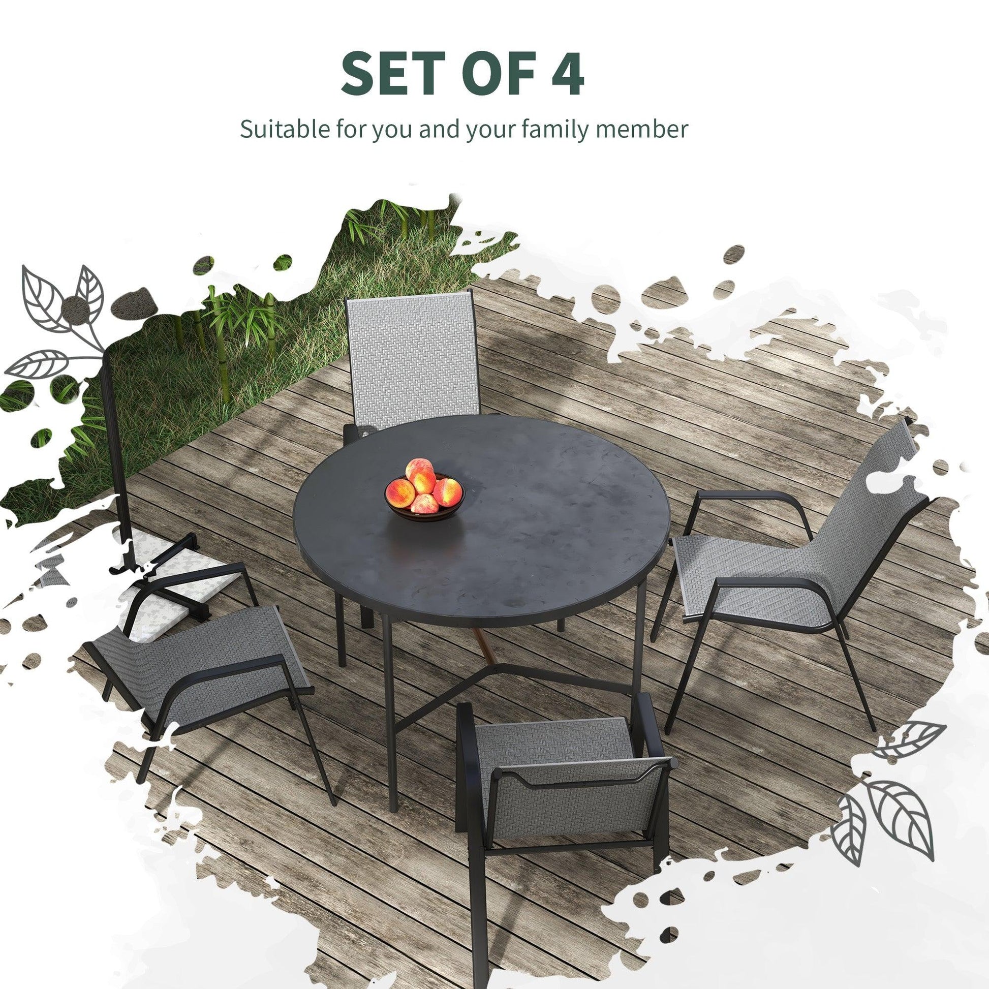 Outsunny Stackable Outdoor Rattan Chairs Set of 4 with Armrests and Backrest, Grey - ALL4U RETAILER LTD