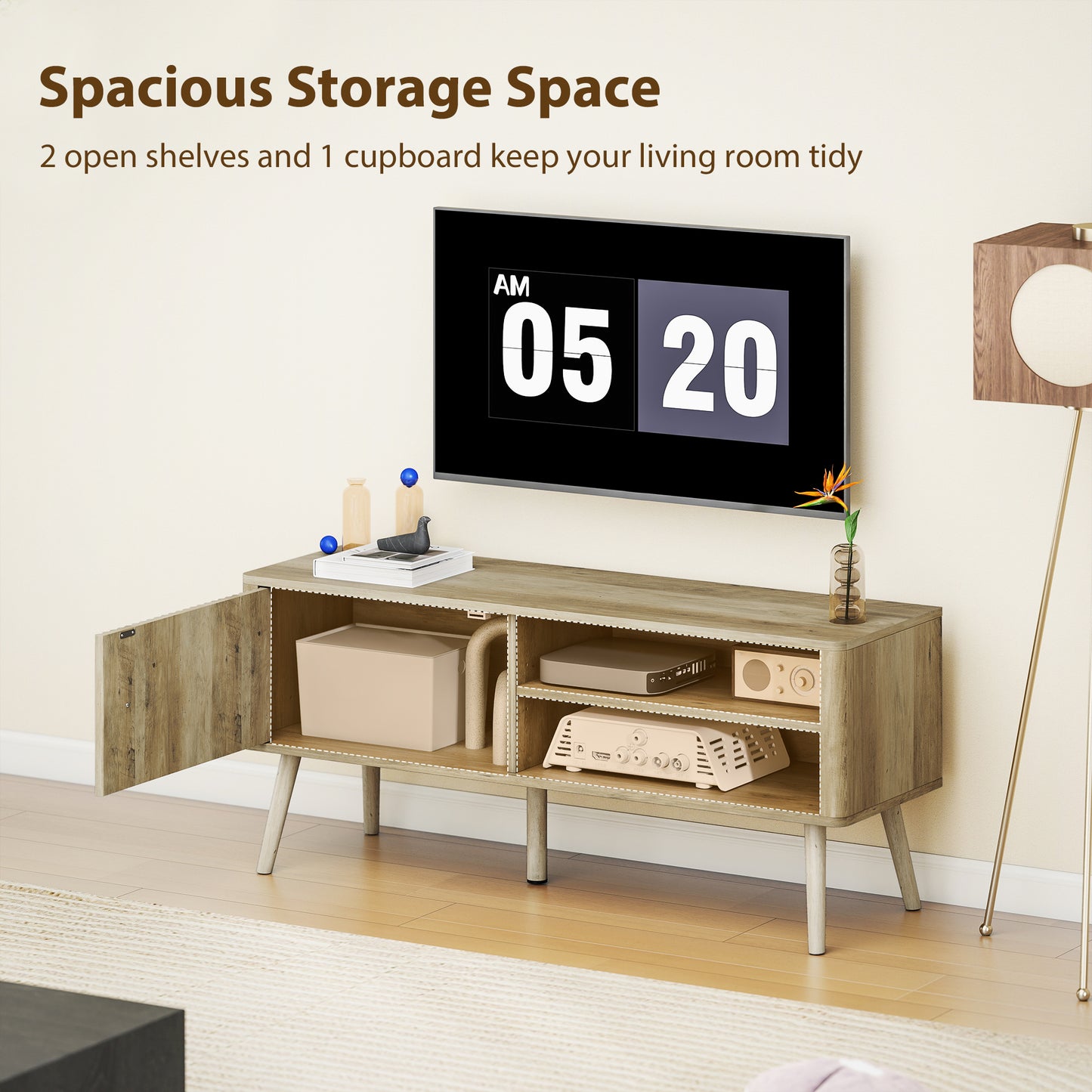 HOMCOM TV Stand Cabinet for TVs Up to 55 Inches Oak Finish With Open and Closed Storage