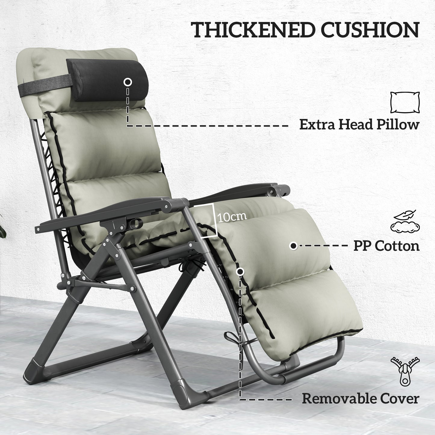Outsunny Two Pack Adjustable Reclining Sun Loungers With 10 Cm Cushions In Grey For Outdoor Patio