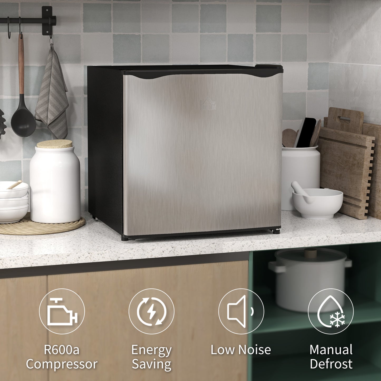 HOMCOM 35L Mini Freezer With Temperature Range Minus 24 To Minus 14 Degrees Celsius Silver Tone Countertop Space Saver