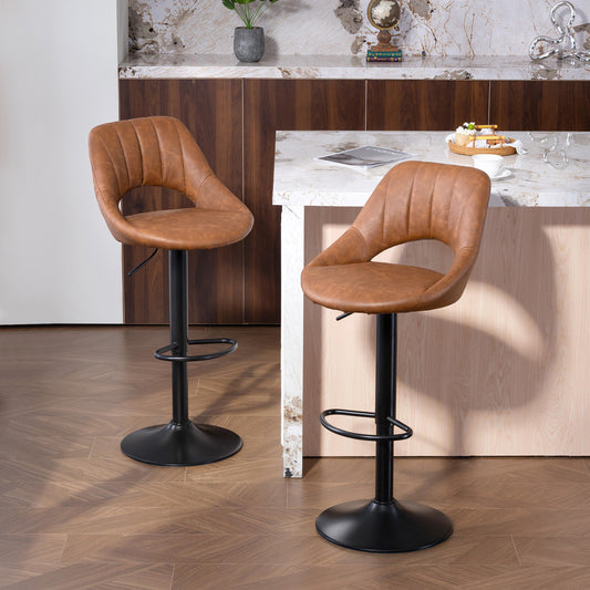 HOMCOM Set Of 2 Bar Stools With Backrest And Footrest PU Leather Swivel Kitchen Counter Stools Brown