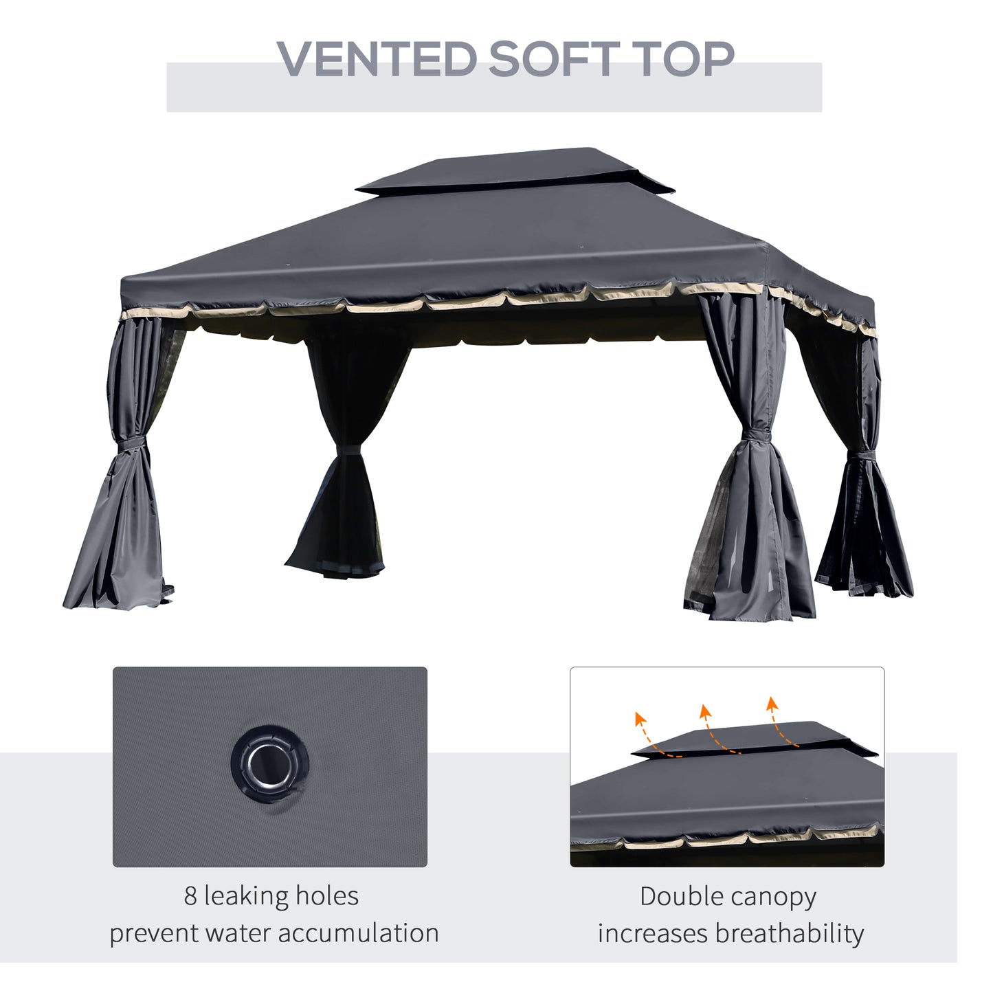 Outsunny 3 x 4m Aluminium GardenÂ Gazebo, Marquee Canopy Shelter Pavilion Party Tent with Nets and Curtains for Garden and Deck, Black