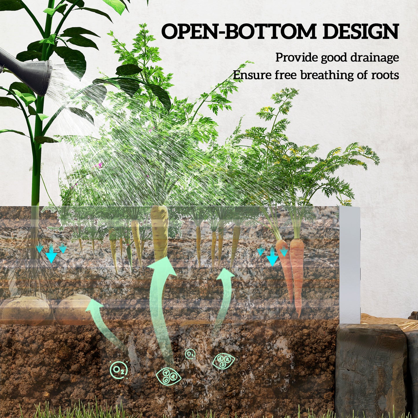 Outsunny Metal Raised Garden Bed Planter Box Outdoor Steel Planter For Flowers Herbs Vegetables Green Silver