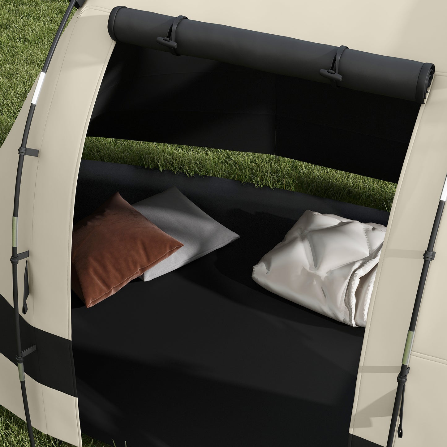 Outsunny Waterproof Blackout Tunnel Tent for 4-5 People with Bedroom and Living Space, Khaki - ALL4U RETAILER LTD