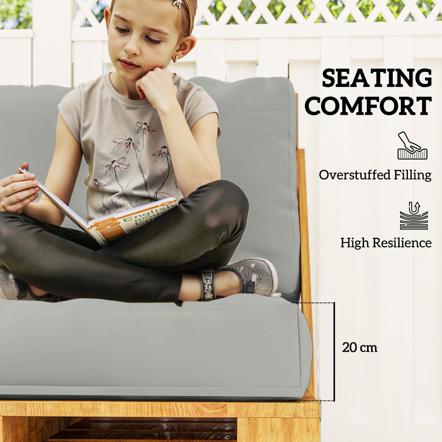 Outsunny Two Piece Seat Pallet And Back Cushions Light Grey 120 x 80 cm Seat Cushion And 120 x 45 cm Back Cushion